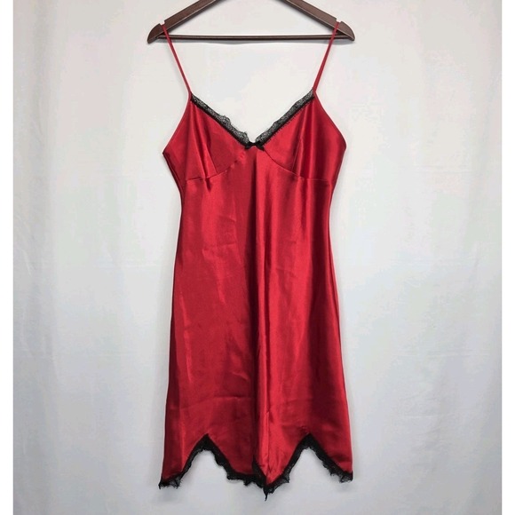 Deane & White Other - Deane & White Satin Slip Dress Sz Large Lace Trim Chemise Lingerie Red Goth 3316